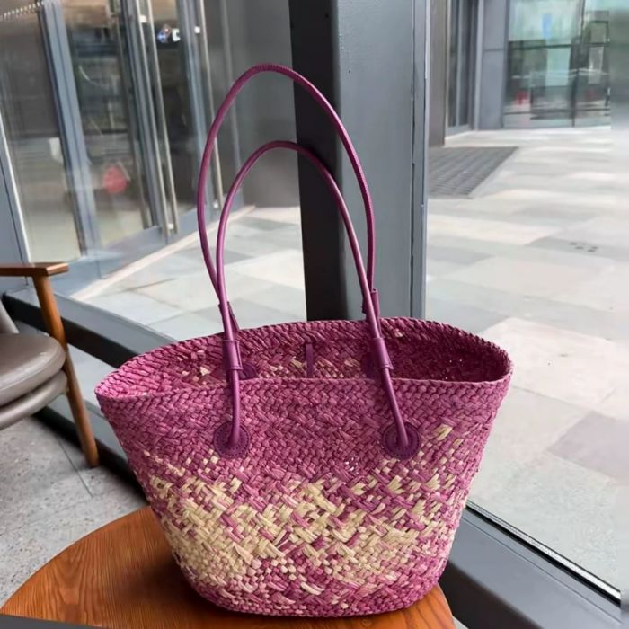 Vibrant Ombre Straw Beach Bag | Handwoven Women’s Tote Bag | Large Summer Shoulder Shopper | Holiday Travel Bag