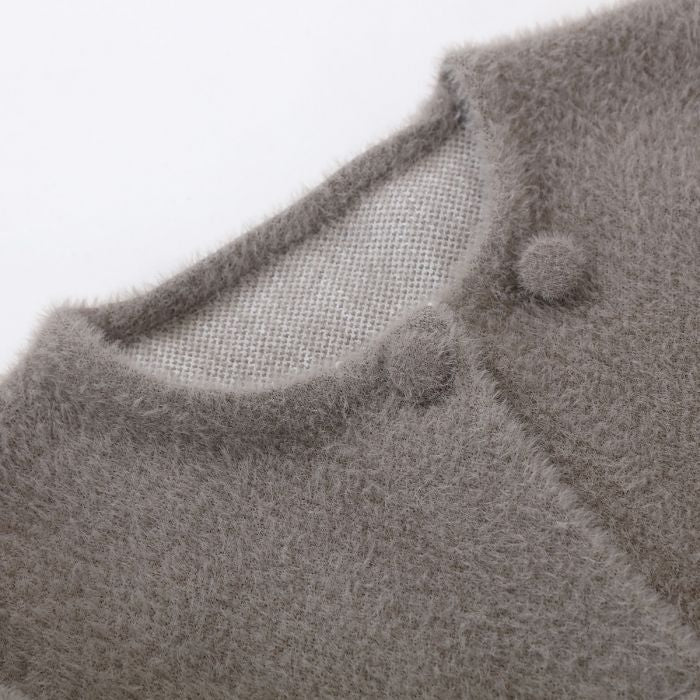 Feather-Trim Cropped Double Row Buttons Cardigan