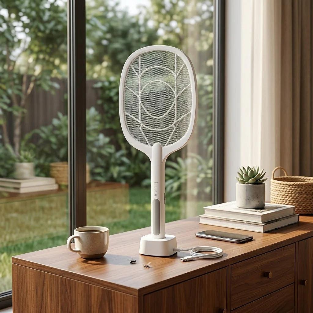 Dual-Use Electric Mosquito Swatter – Rechargeable 1200mAh Bug Zapper Racket with UV Mosquito Trap | Indoor & Outdoor Insect Killer