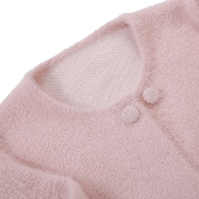 Feather-Trim Cropped Double Row Buttons Cardigan