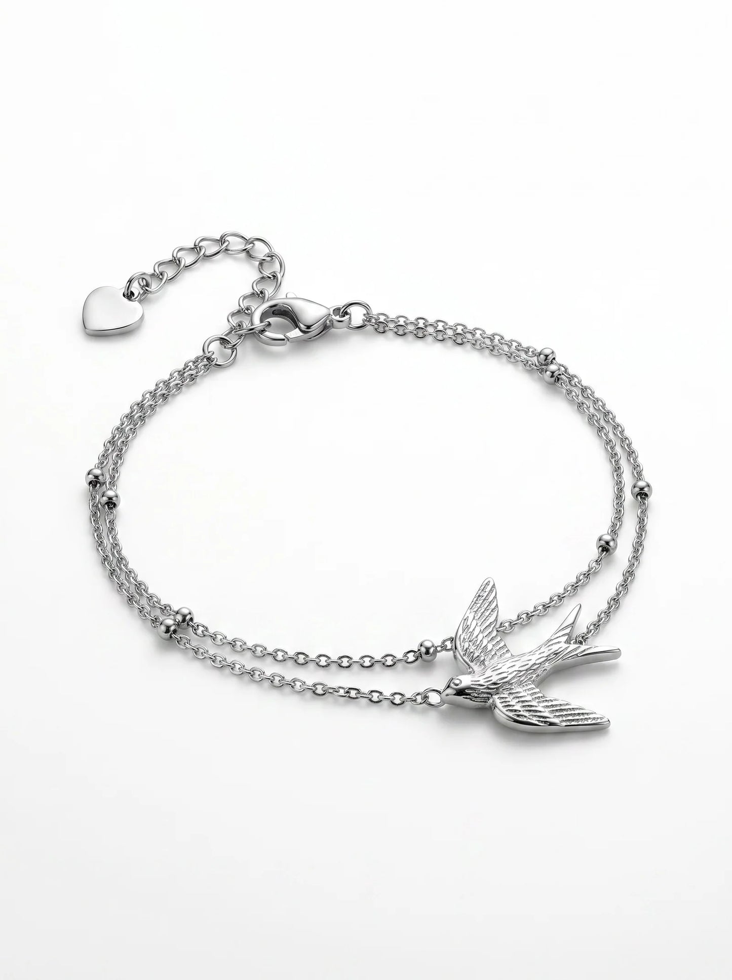 Elegant Silver Butterfly & Swallow Bird Charm Bracelet | Minimalist Adjustable Chain Bracelet for Women