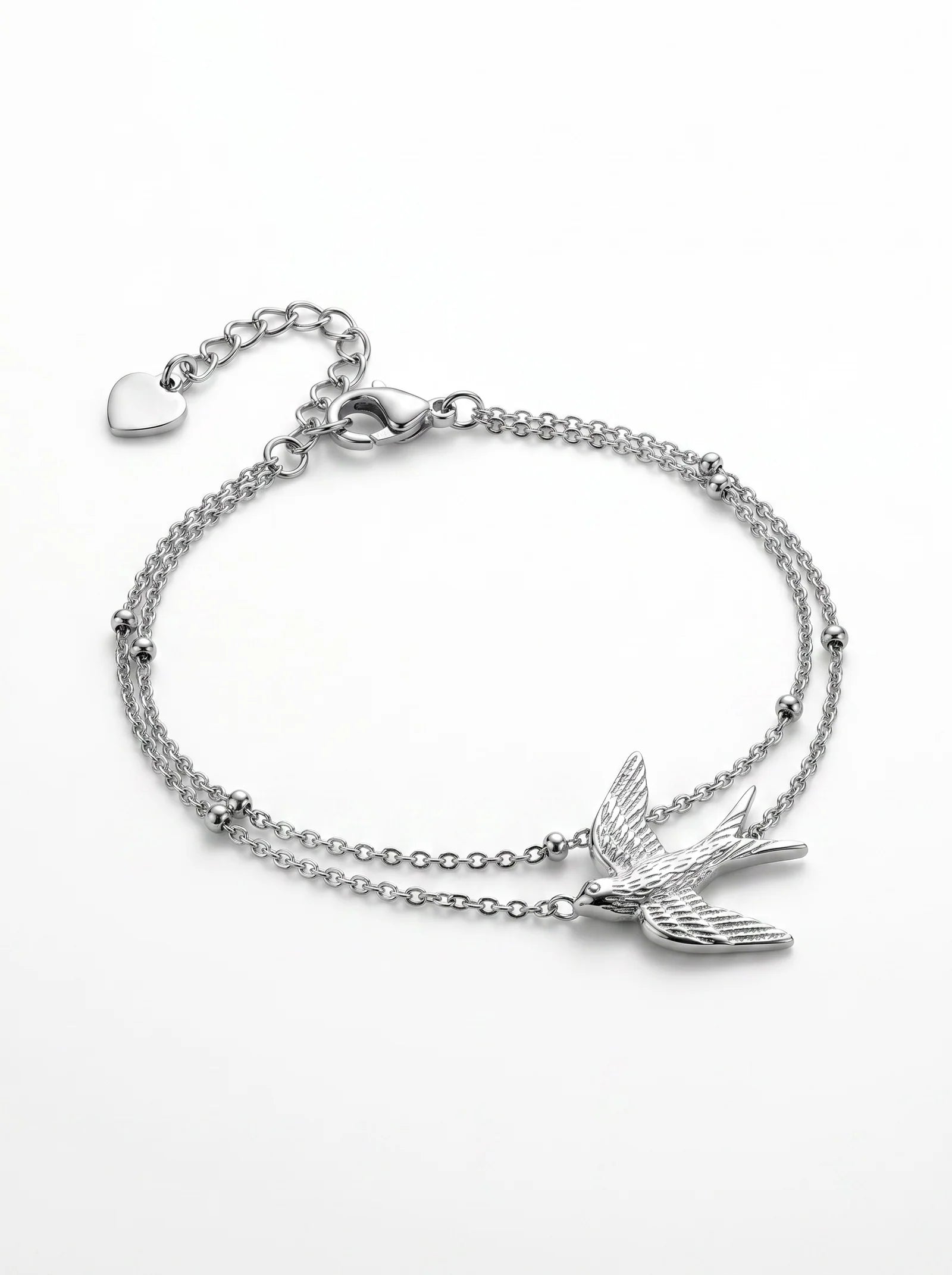 Elegant Silver Butterfly & Swallow Bird Charm Bracelet | Minimalist Adjustable Chain Bracelet for Women