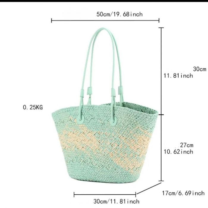 Vibrant Ombre Straw Beach Bag | Handwoven Women’s Tote Bag | Large Summer Shoulder Shopper | Holiday Travel Bag