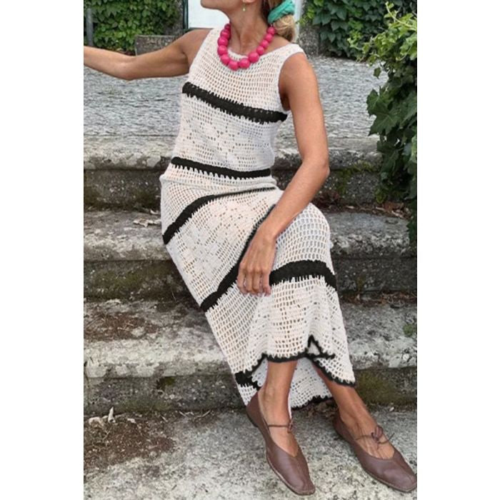 Floral Crochet Maxi Dress Knit Cover-Up | Sleeveless Beach & Resort Dress