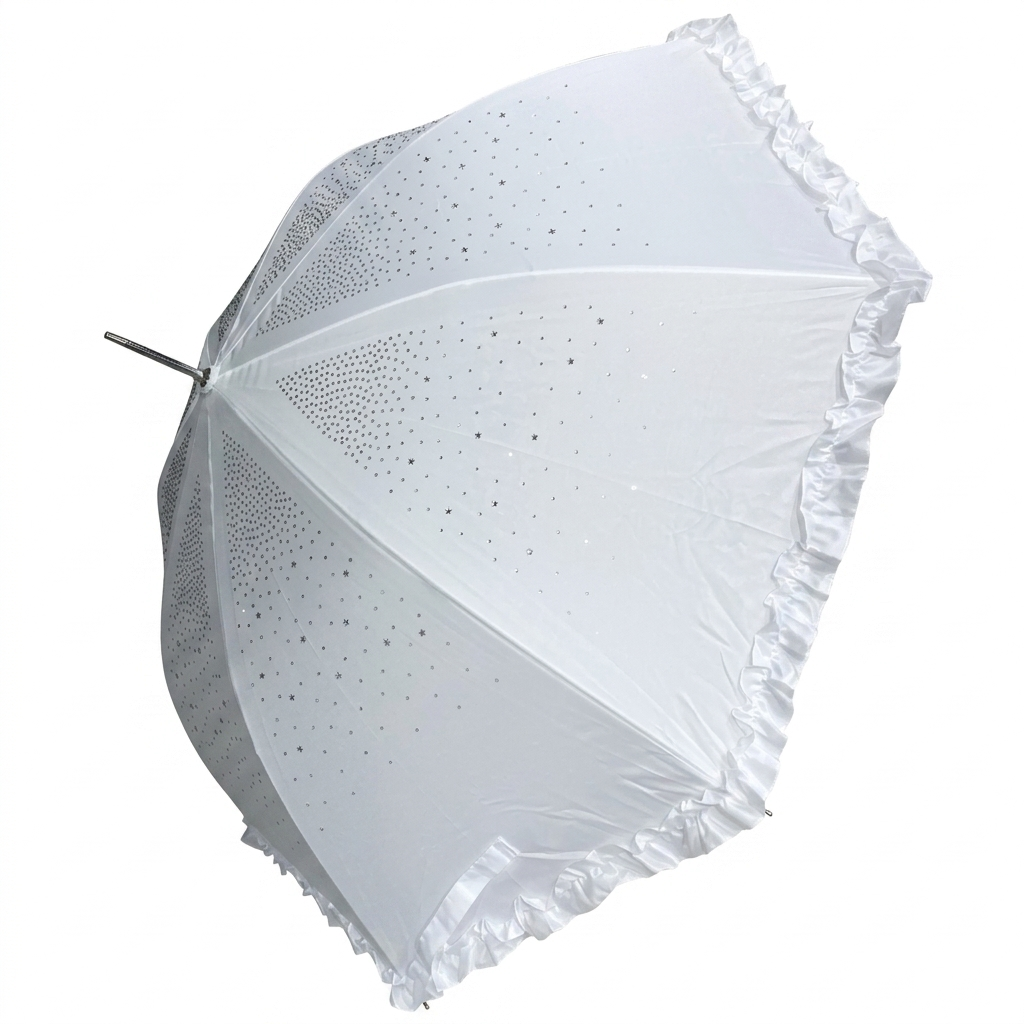Diamante Sparkly Frilly Umbrella in Vibrant Pink with Glittering Details and Ruffled Edges for a Chic Look