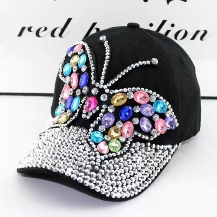 Women’s Crystal Embellished Denim Cap | Sparkly Rhinestone Baseball Hat | Adjustable Casual Fashion Cap
