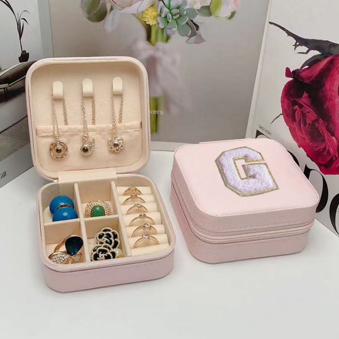 Jewellery Box with Floral Monogram 'A, H, G & C' Alphabet Design for Personalised Storage