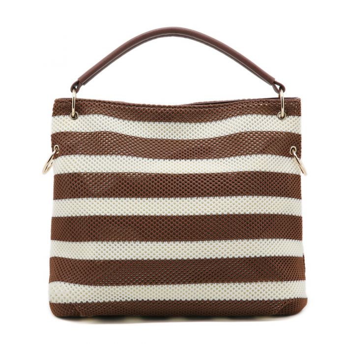 Large Striped Tote Bag with 3D Floral Detail | Women’s Shoulder Shopper Handbag | Casual Travel Beach Bag
