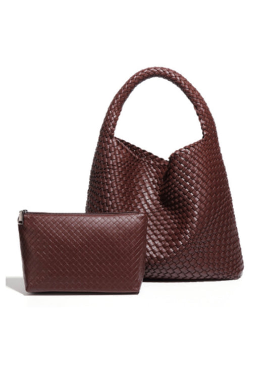 Weave Tote Bag with Matching Clutch - Elegant Woven Design for Everyday Use