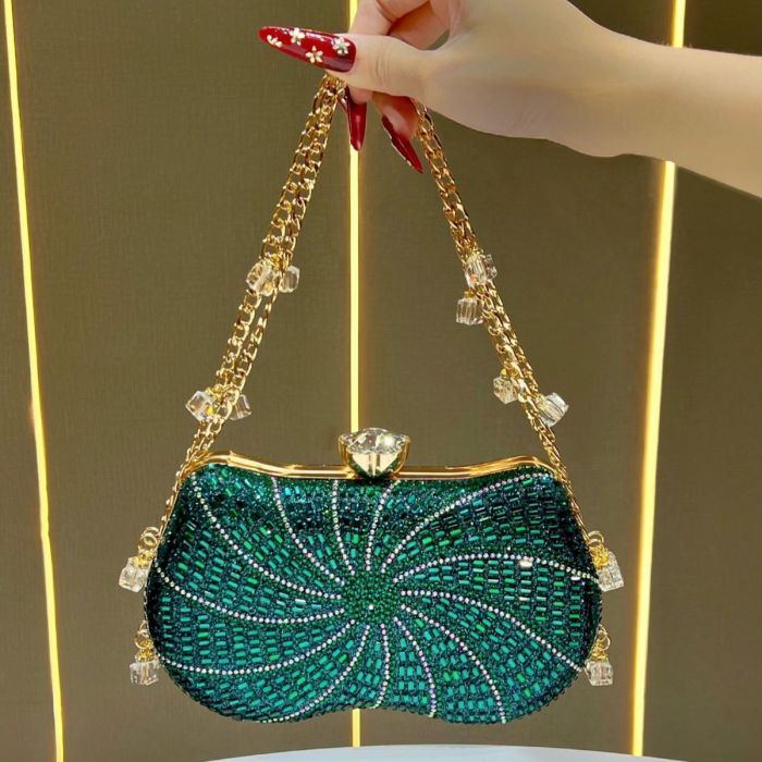 Crystal Clutch Bag with Beaded Chain Strap | Luxury Rhinestone Evening Bag for Weddings, Parties & Prom