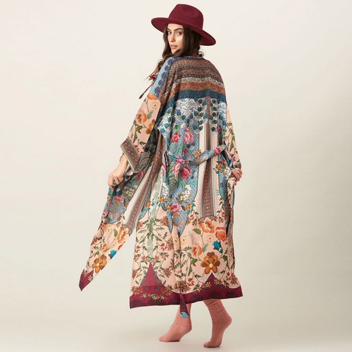 Women’s Printed Kimono Robe – Lightweight Boho Floral Cardigan Cover-Up in Elegant Design