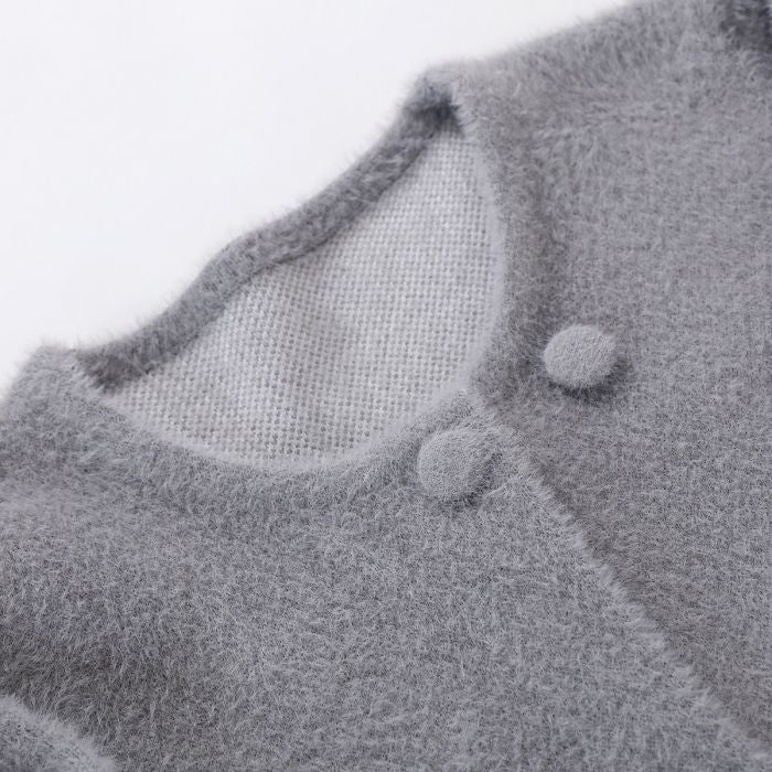 Feather-Trim Cropped Double Row Buttons Cardigan