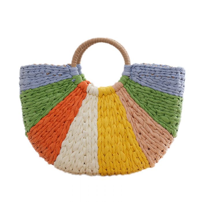Colourful Summer Beach Straw Tote Bag – Lightweight Woven Holiday Shopper 🌈🏖️