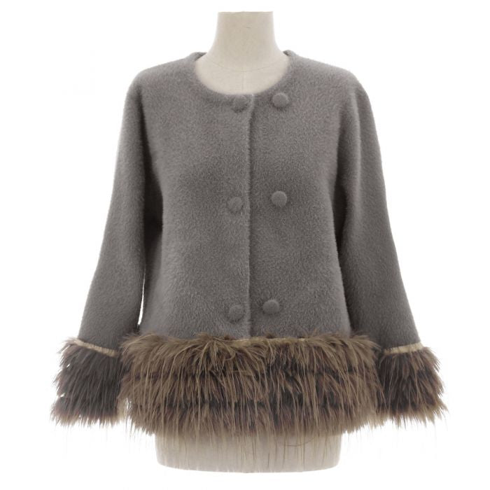Feather-Trim Cropped Double Row Buttons Cardigan