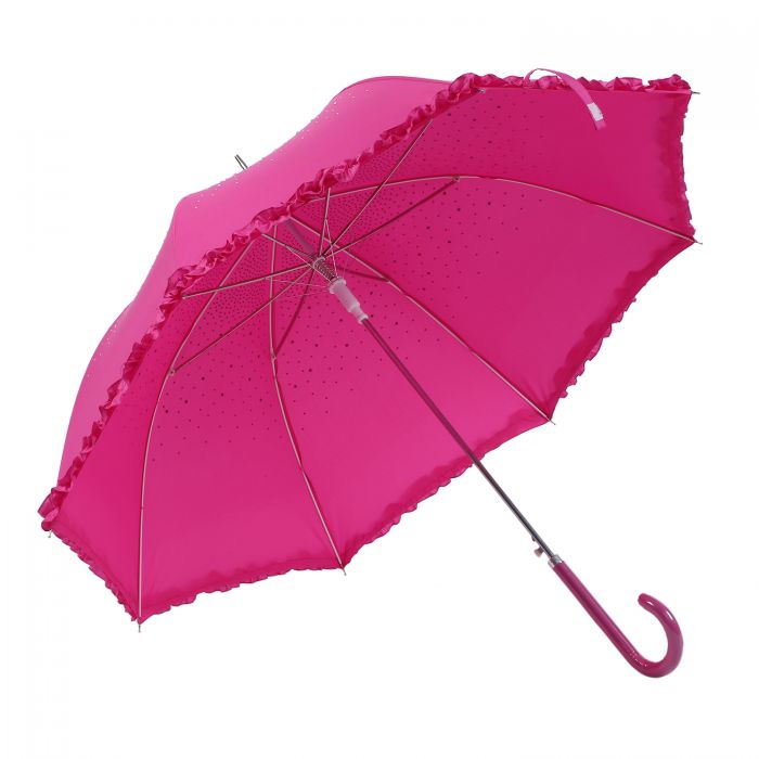 Diamante Sparkly Frilly Umbrella in Vibrant Pink with Glittering Details and Ruffled Edges for a Chic Look