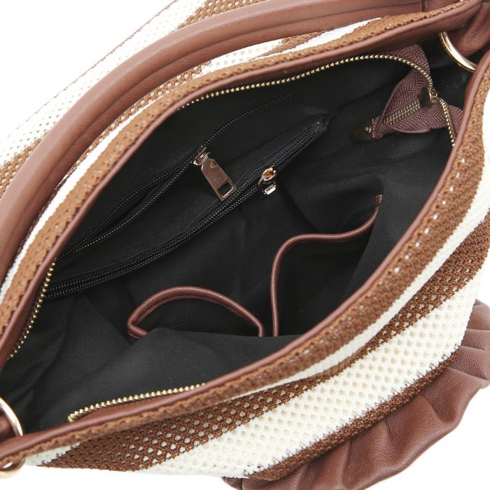 Large Striped Tote Bag with 3D Floral Detail | Women’s Shoulder Shopper Handbag | Casual Travel Beach Bag
