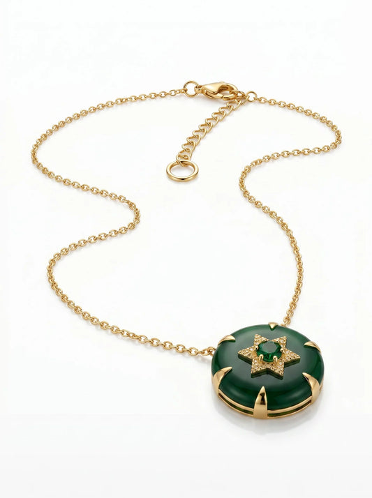 Elegant Round Pendant Necklace | Gold Star Crystal Charm Necklace | Women’s Statement Jewellery ✨💚