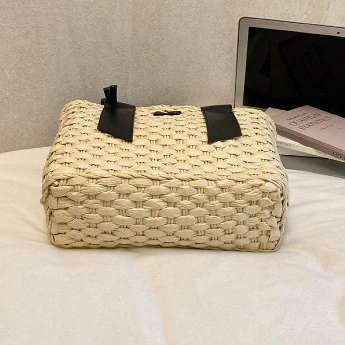 Summer Woven Straw Handbag & Metallic Accent