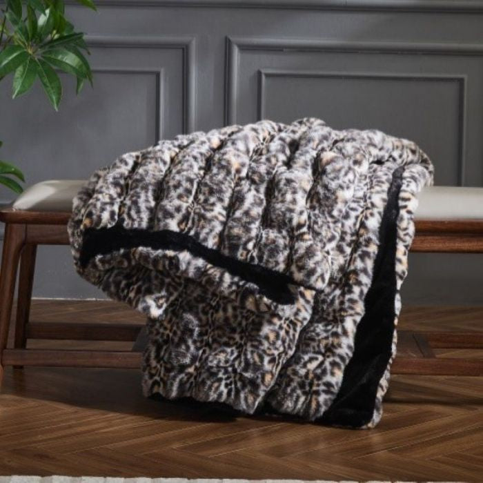 Faux Animal Print Throw in Brown/White 130cm*160cm Soft & Cozy Bedspread for Bedroom Decor