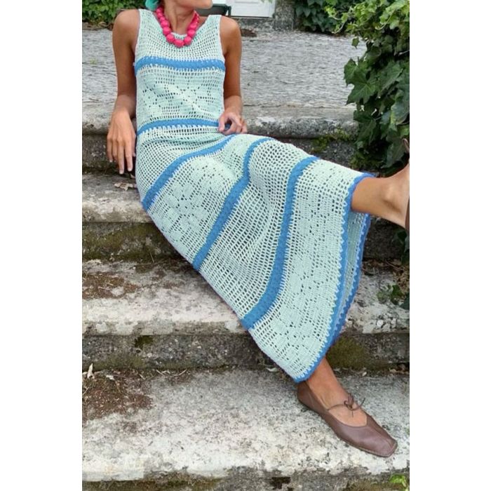 Floral Crochet Maxi Dress Knit Cover-Up | Sleeveless Beach & Resort Dress