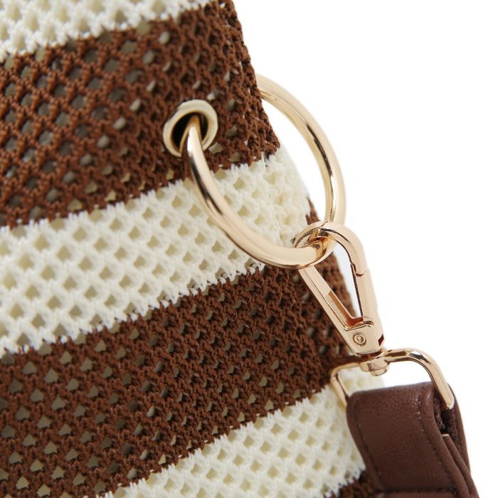 Large Striped Tote Bag with 3D Floral Detail | Women’s Shoulder Shopper Handbag | Casual Travel Beach Bag