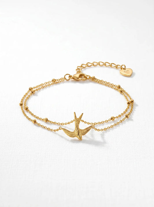 Elegant Silver Butterfly & Swallow Bird Charm Bracelet | Minimalist Adjustable Chain Bracelet for Women