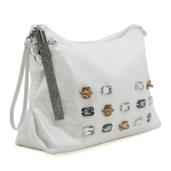 Metallic Jewels Encrusted Hobo Bag | Women’s Sparkly Shoulder Handbag | Party Evening Fashion Tote