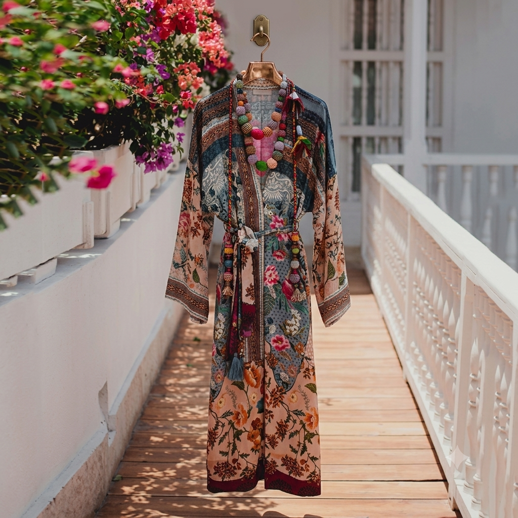 Women’s Printed Kimono Robe – Lightweight Boho Floral Cardigan Cover-Up in Elegant Design