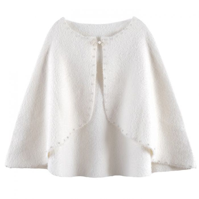 Women’s Pearl Embellished Cape Shrug – Lightweight Bridal & Evening Wrap