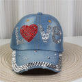 Women’s Crystal Embellished Denim Cap | Sparkly Rhinestone Baseball Hat | Adjustable Casual Fashion Cap