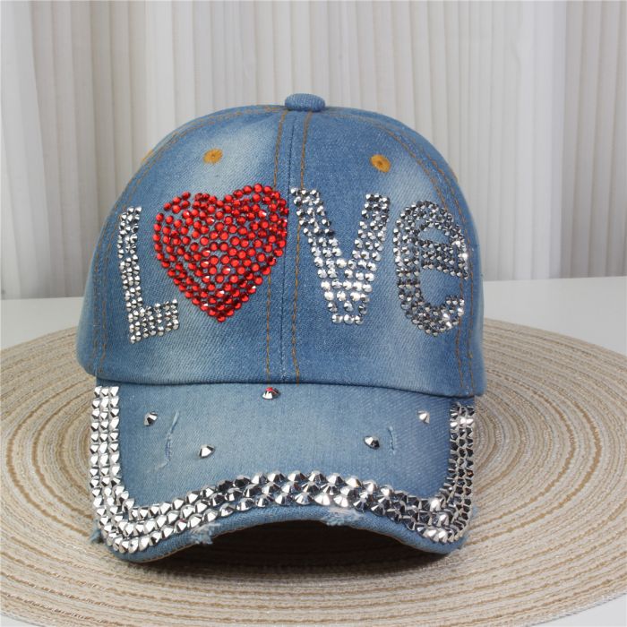 Women’s Crystal Embellished Denim Cap | Sparkly Rhinestone Baseball Hat | Adjustable Casual Fashion Cap
