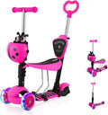 5-in-1 Kids Ladybug Scooter with LED Wheels | Adjustable Ride-On Scooter with Seat & Parent Push Handle | Foldable Toddler Scooter for Boys & Girls