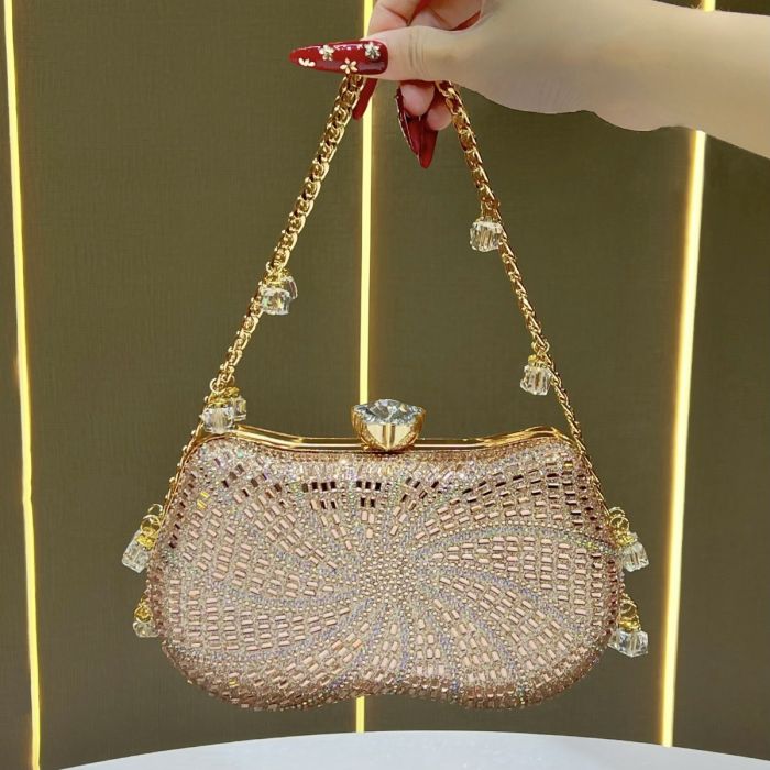 Crystal Clutch Bag with Beaded Chain Strap | Luxury Rhinestone Evening Bag for Weddings, Parties & Prom