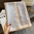 Elegant Silk Scarf with Butterfly Print & Pearl Detail – Soft Lightweight Fashion Wrap 🦋