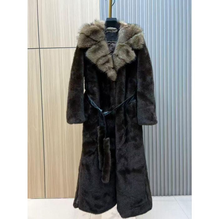 Elegant Longline Faux Fur Collar Coat