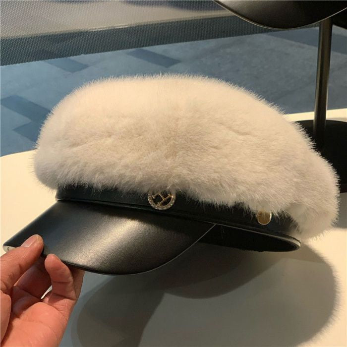 Luxurious Faux Fur Baker Boy Hat – Soft & Chic Vintage-Inspired Cap