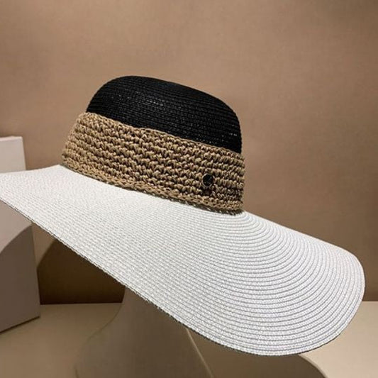 Color Beach Sun Hat with Black Crown & White Wide