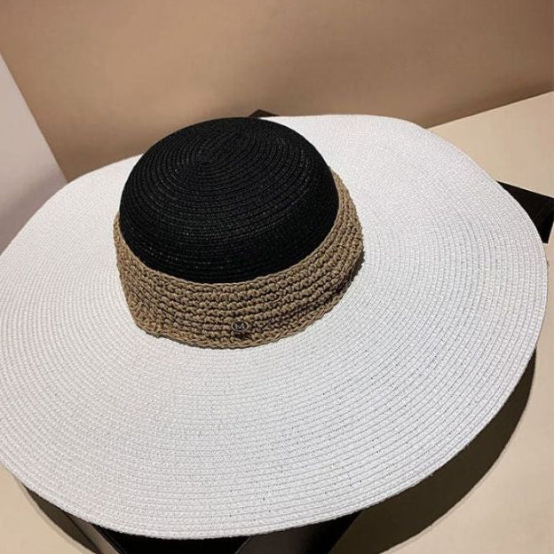 Color Beach Sun Hat with Black Crown & White Wide