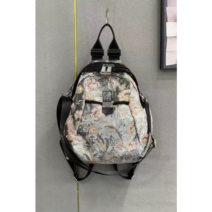 Noir Garden Sparkle Backpack – Black Floral Sequin Fashion Backpack for Women