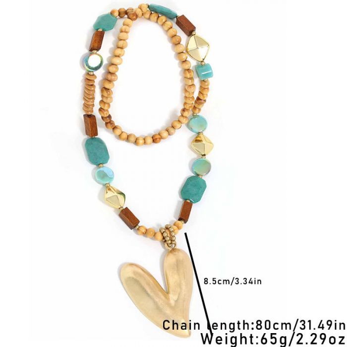 Chunky Turquoise & Wood Beaded Necklace