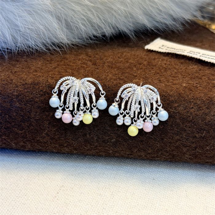 Multi-Color Pastel Silver Chandelier Bead Drop Earrings