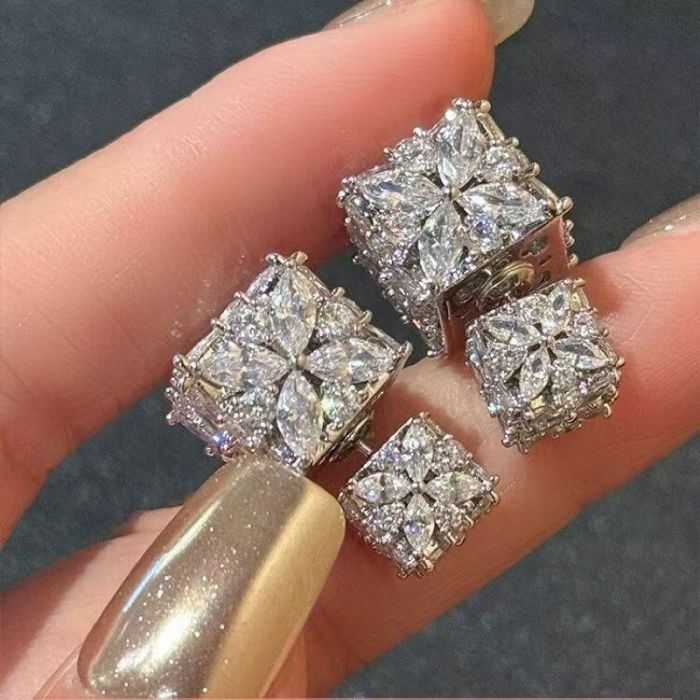 Sparkling 3D Crystal Cube Front-Back Earrings