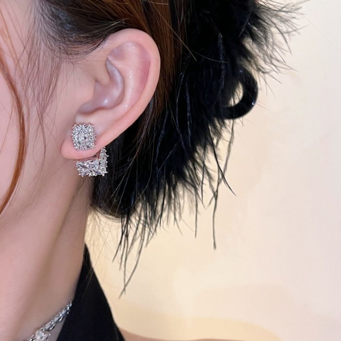 Sparkling 3D Crystal Cube Front-Back Earrings