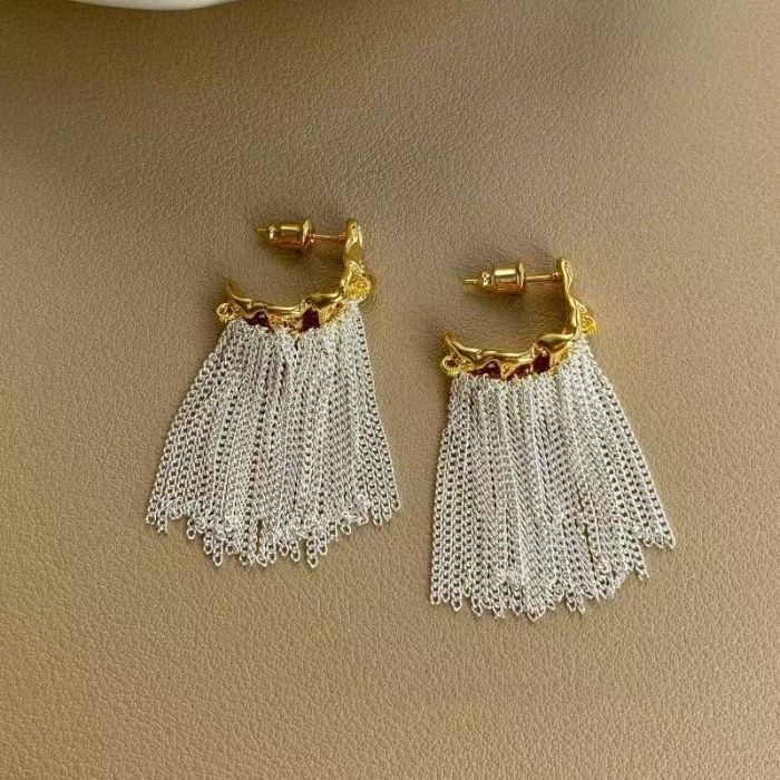 Melted Gold & Silver Fringe Hoop Earrings