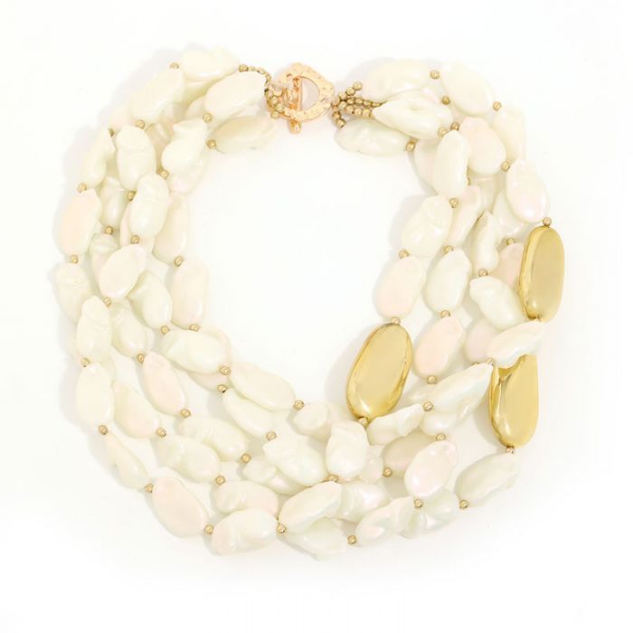 Multi Layer Pearlies Ivory Necklace with Gold Accents