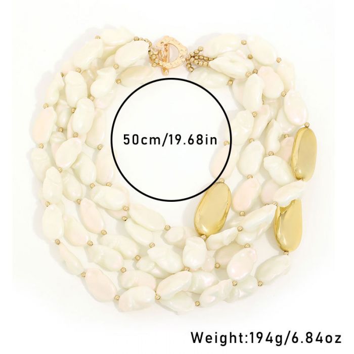 Multi Layer Pearlies Ivory Necklace with Gold Accents