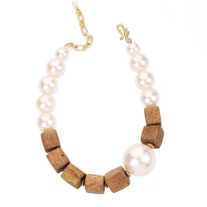 Chunky Faux Pearl & Wooden Bead Necklace