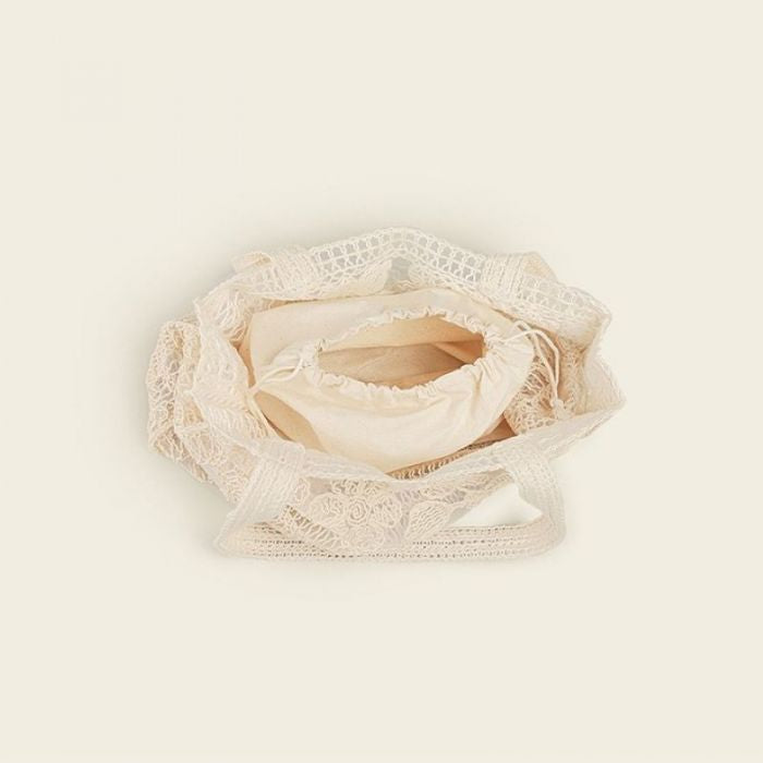 Cream Embroidered Lace Summer Floral Tote Bag