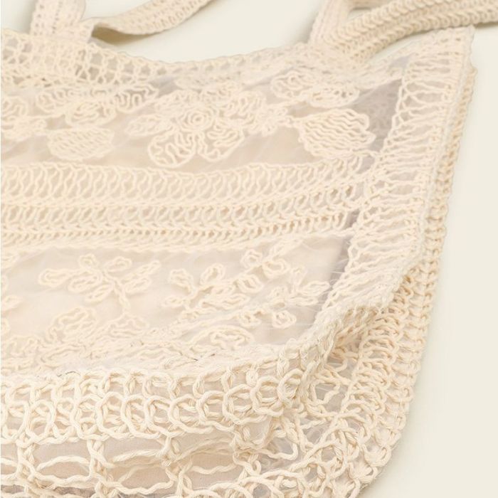 Cream Embroidered Lace Summer Floral Tote Bag