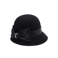 Ladies Wool Cloche Hat with Satin Bow & Rhinestone Accent